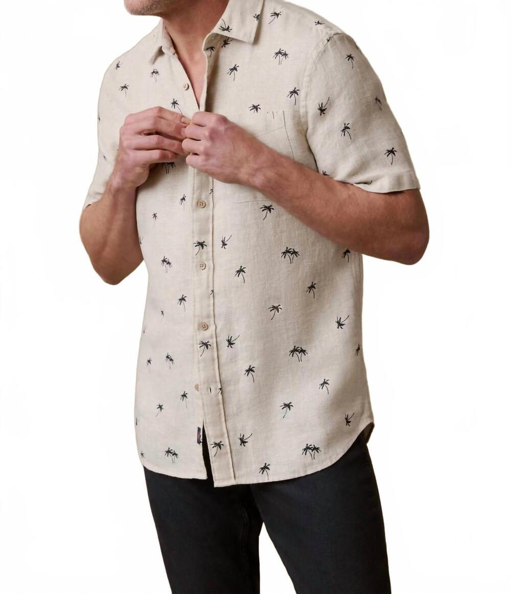 NEW FAHERTY short sleeve palma linen shirt in night palm trees